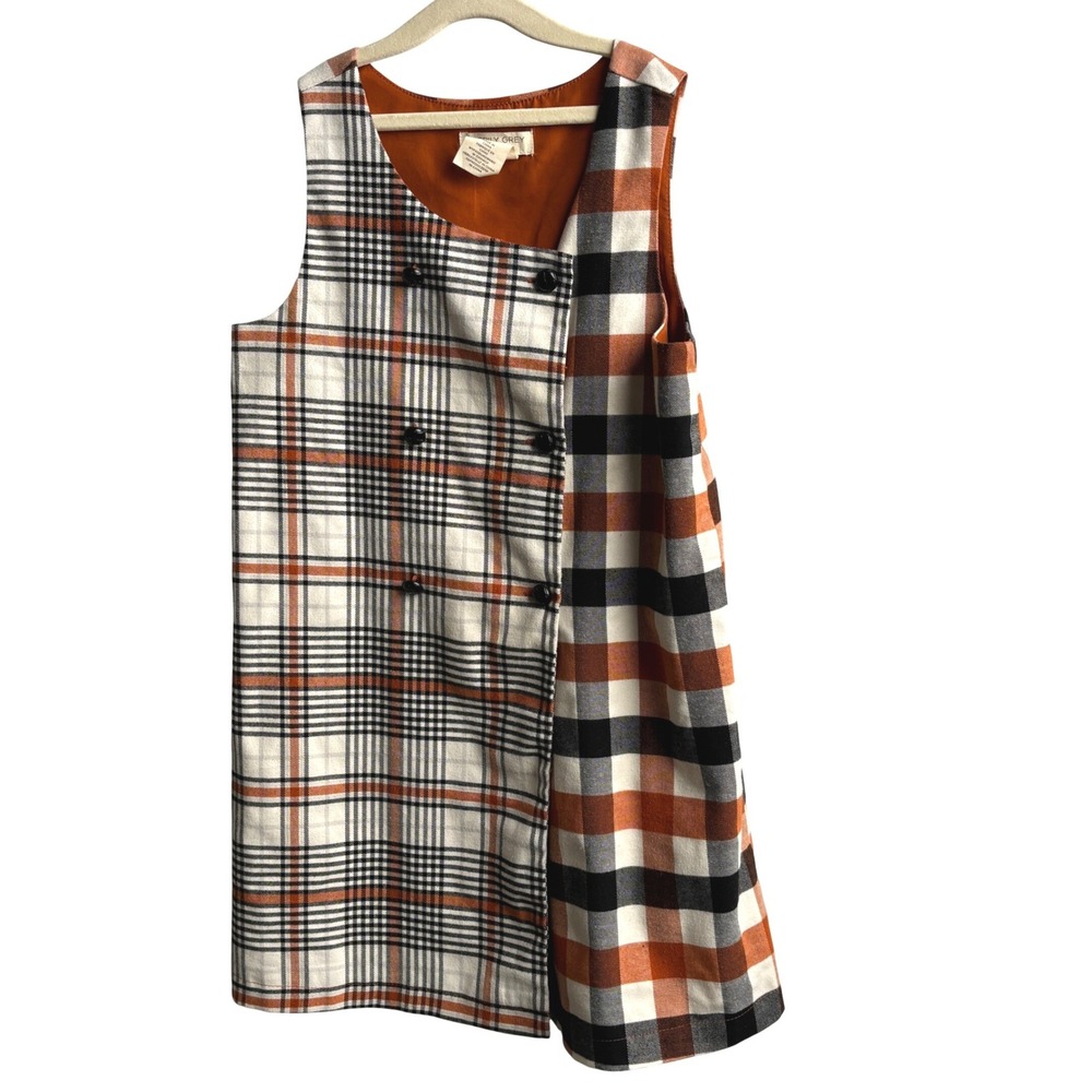 Happily Grey Girls 7 Orange Plaid Mixed‎ Print Sleeveless Dress Academia Fall